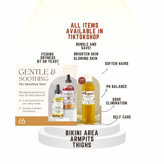 Yoni Bundle (7 oz Wash, 2 oz Rose Oil, 1 oz Yoni Oil) For Dryness, BV, Odor, Itch, Yeast