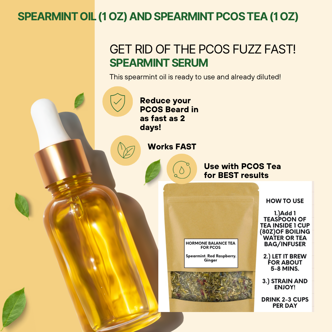 Spearmint oil (1 oz) and spearmint PCOS Tea (1oz)