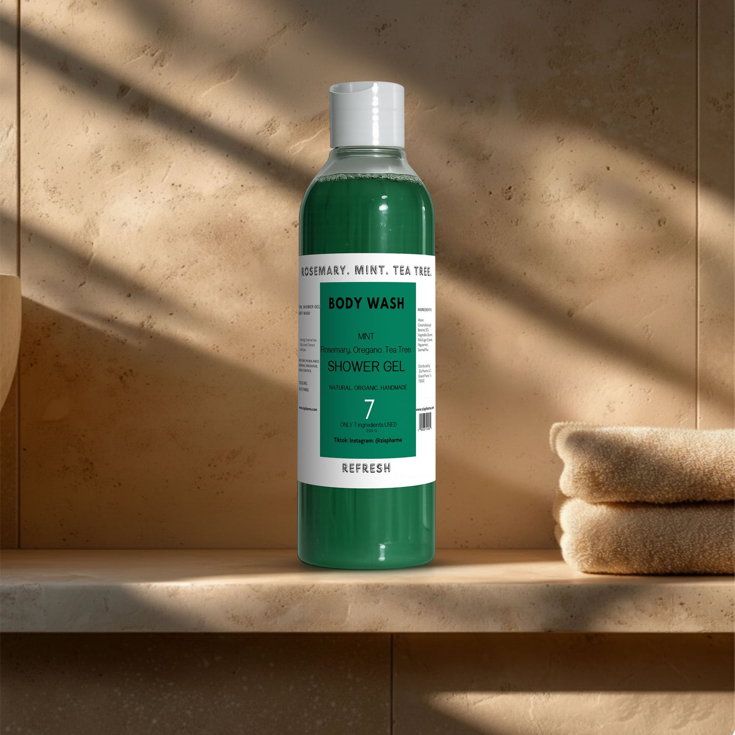 Plant Based 7-Ingredient Body Wash Shower Gel. Rosemary. TeaTree. Oregano. Mint. Botanical Ingredients!