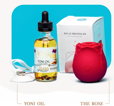 Yoni Oil Gift Set. Rose Toys For Women, Sucking Vibrator with 7 Intense suction. Feminine Oil Vaginal Health Moisturizer and Soothing Relief 1 Gift Set (Rose Vibrator + Yoni Oil)